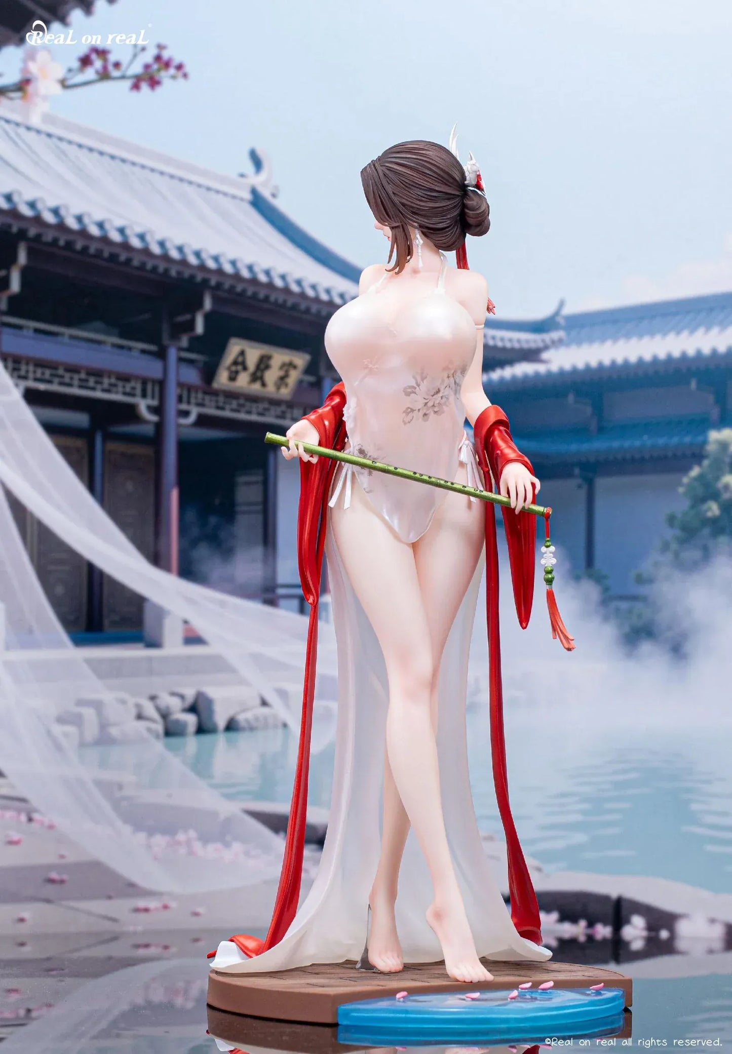 Qing Yun 1/6 scale original illustration figure with flowing white dress and red ribbons