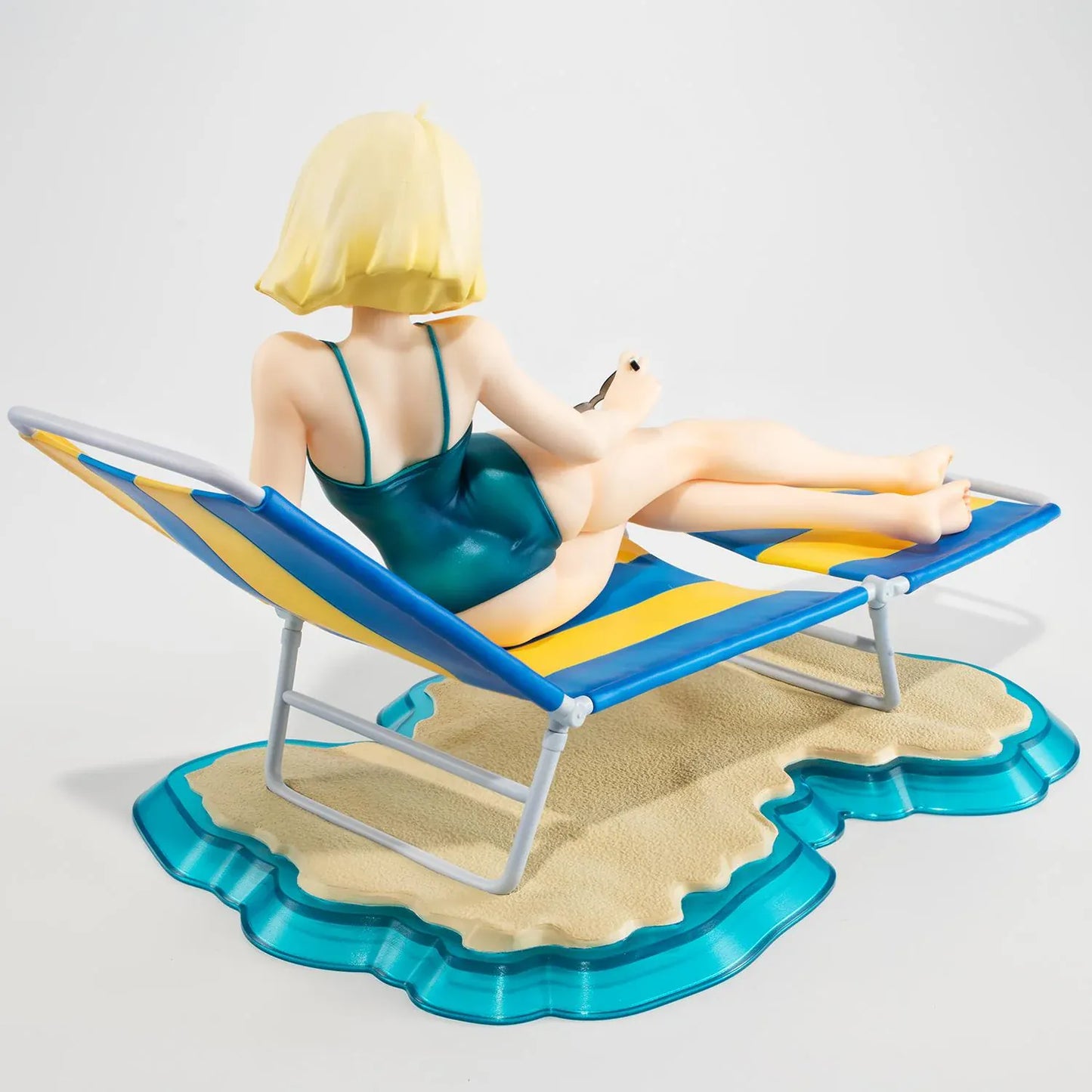 Mobile Suit Gundam Gundam Girls Generation Sayla Mass Break Time Reissue featuring Sayla lounging on a beach chair with teal swimsuit, sunglasses, and beach-themed display base.