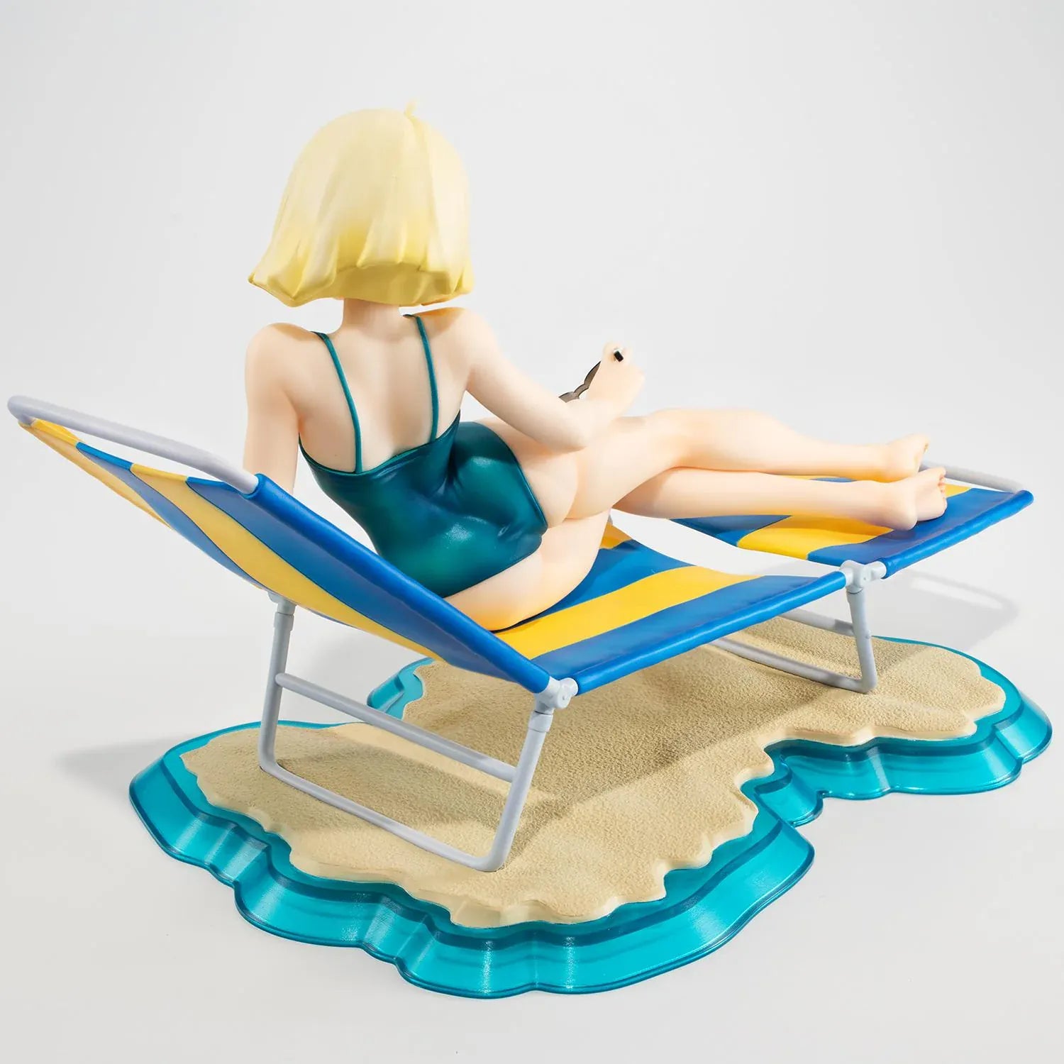 Mobile Suit Gundam Gundam Girls Generation Sayla Mass Break Time Reissue featuring Sayla lounging on a beach chair with teal swimsuit, sunglasses, and beach-themed display base.