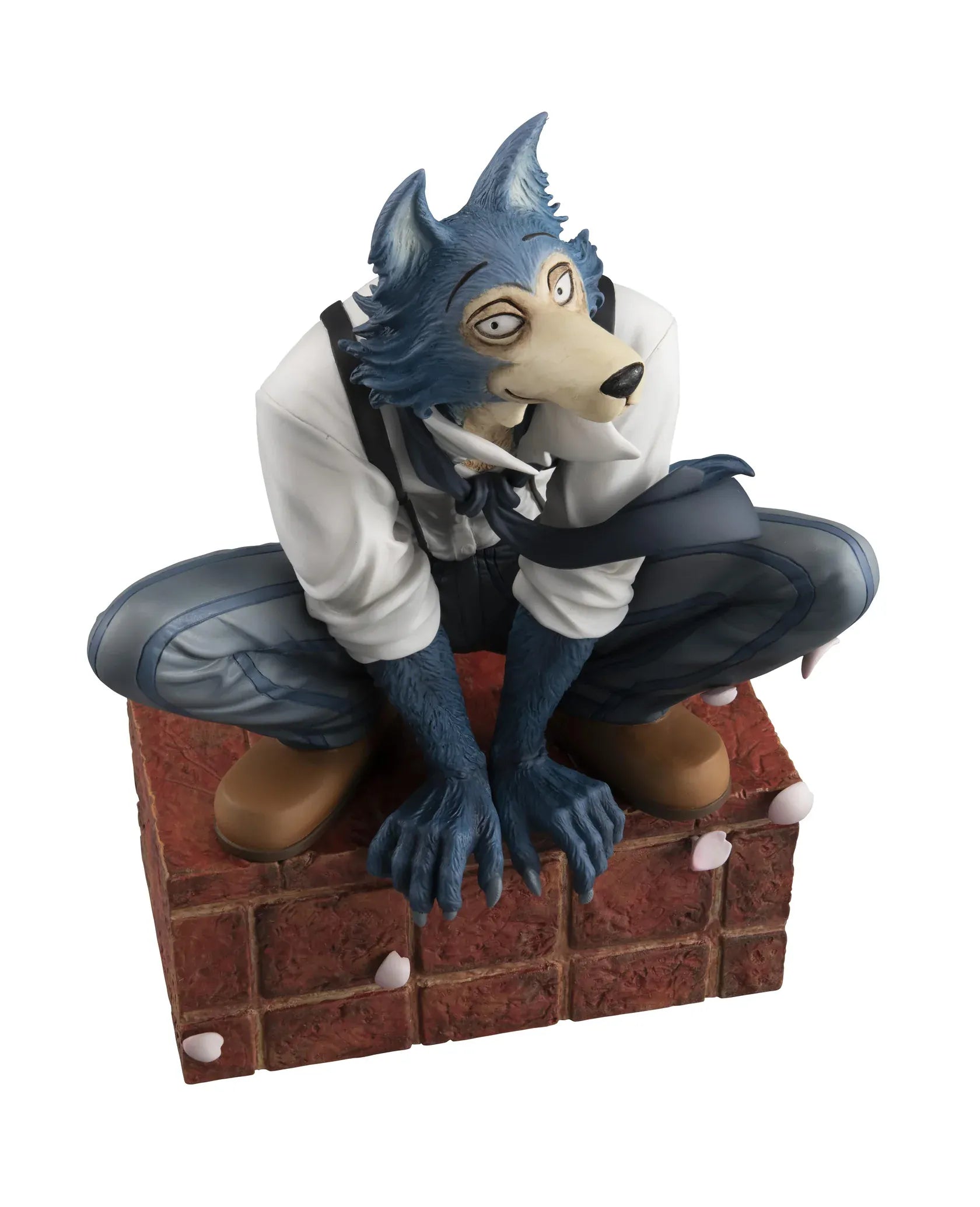 Legoshi Beastars figure rerun seated on brick base with detailed fur and casual outfit