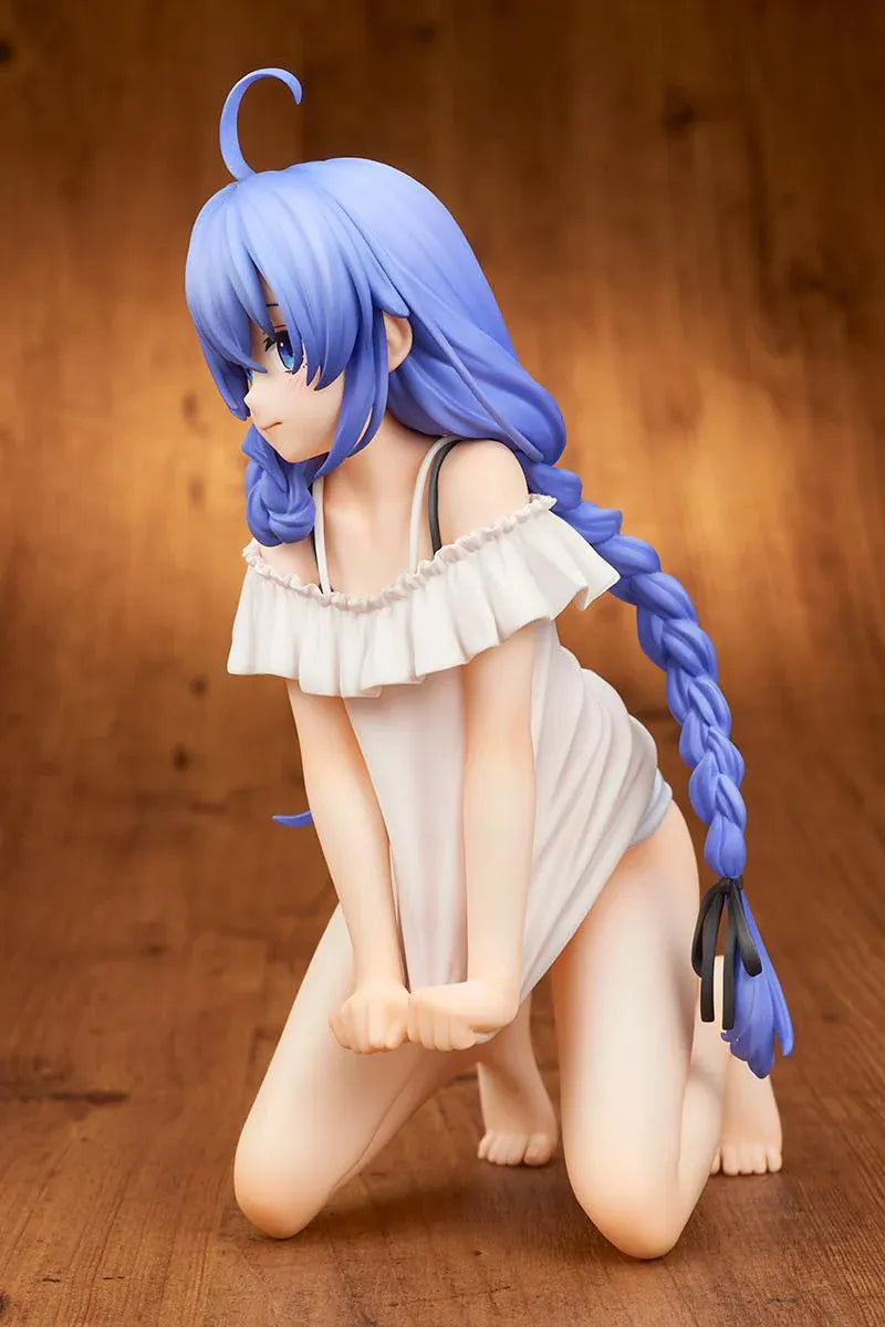 Mushoku Tensei Roxy Migurdia Sleepwear Ver. 1/6 scale figure with blue braided hair and white ruffled sleepwear in a kneeling pose.