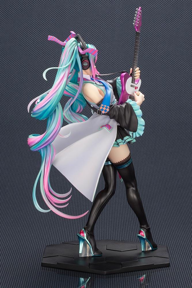 Vocaloid Bishoujo ReMIX Hatsune Miku 1/7 Scale Figure Rerun featuring Miku with teal and pink twin tails, headphones, electric guitar, black boots, and stage-inspired outfit.