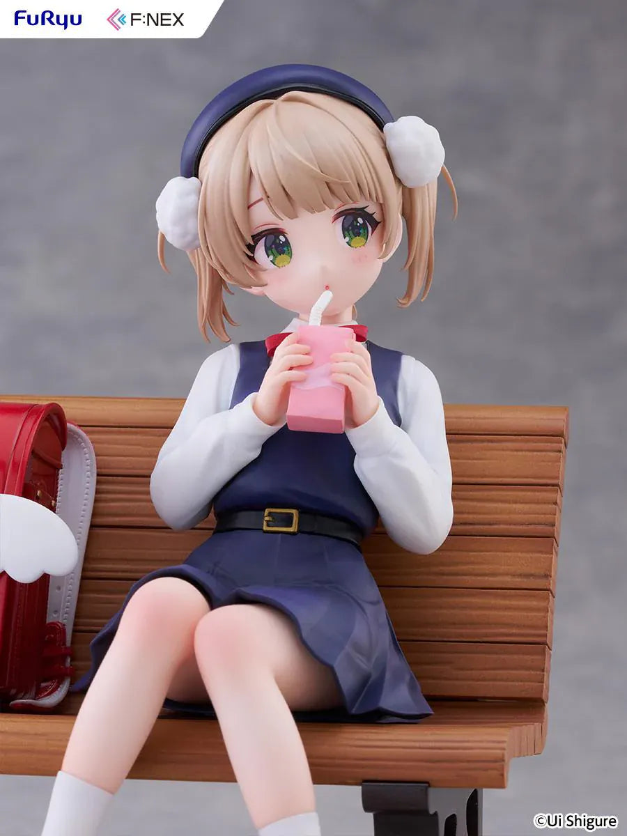 Ui Shigure Ui Shigure 9 Years Old 1/7 Scale Figure seated on a park bench with school bag, drink, and bird companion