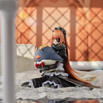 Overlord CZ2128 Delta 1/6 scale figure wearing her camouflage maid uniform and eyepatch while seated with a large penguin plush.