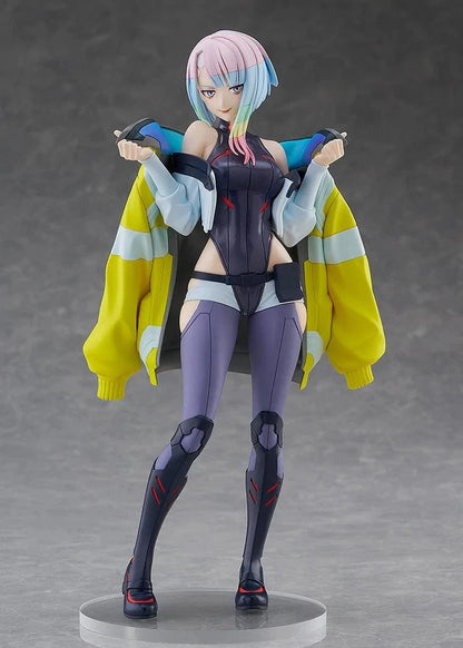 Cyberpunk: Edgerunners Pop Up Parade Lucy figure in bodysuit with yellow jacket and pastel hair
