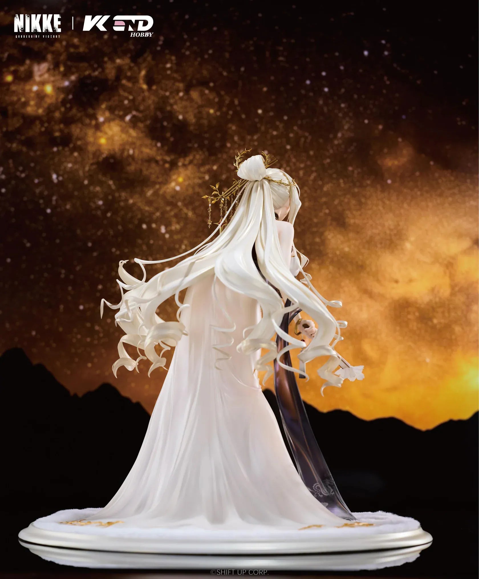 GODDESS OF VICTORY NIKKE Crown Glorious Flower 1/4 Scale Figure in an elegant white black and gold floral outfit