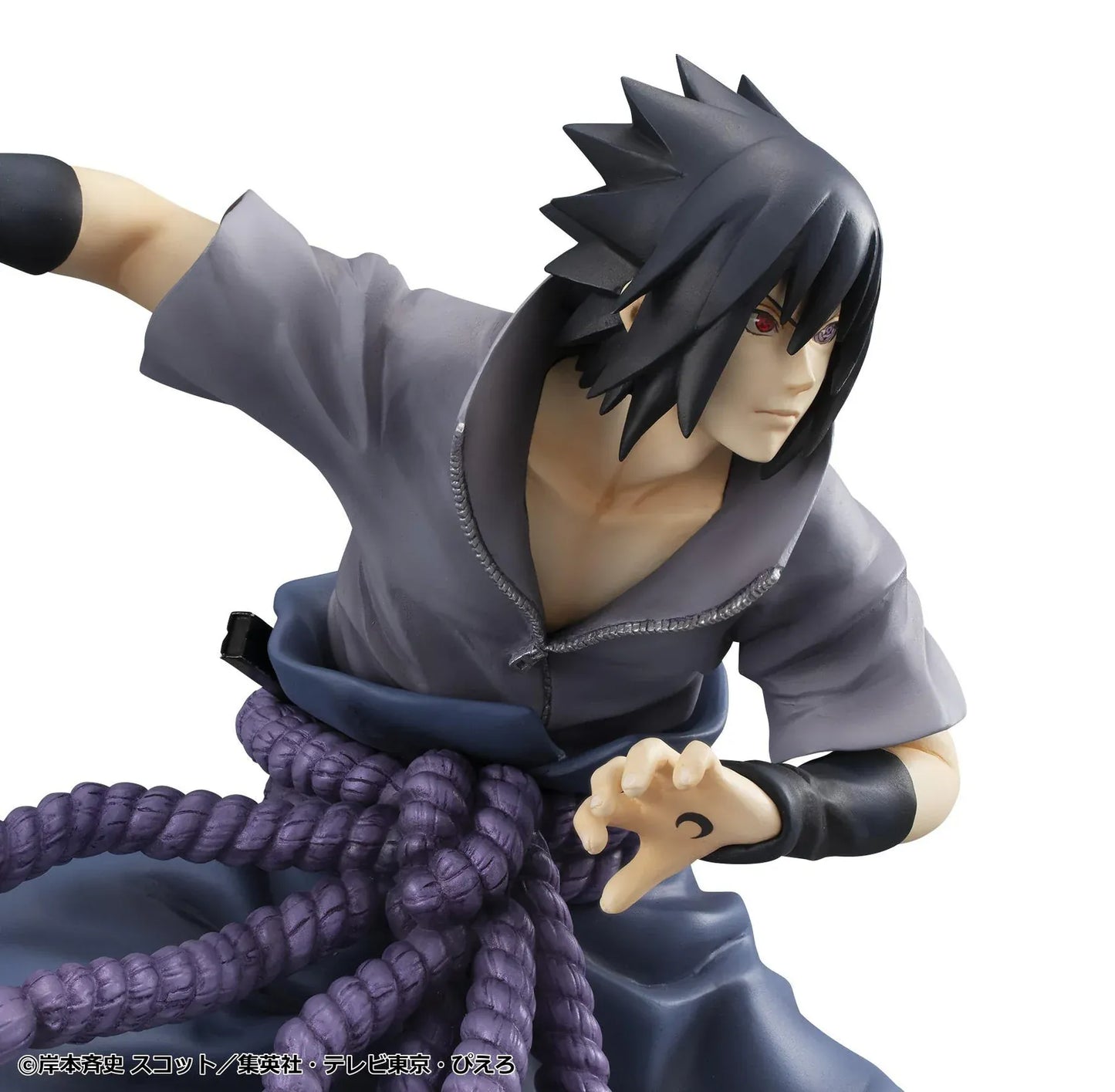 Naruto Shippuden G.E.M. Series Sasuke Uchiha Great Ninja War Ver. Reissue figure in battle pose with sword, purple rope belt, and effect detail