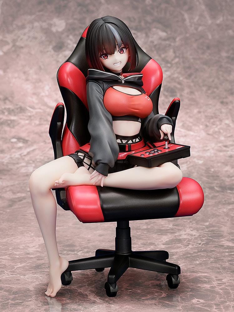 Zashiki Warashi-chan 1/7 scale figure sitting in red and black gaming chair holding a joystick