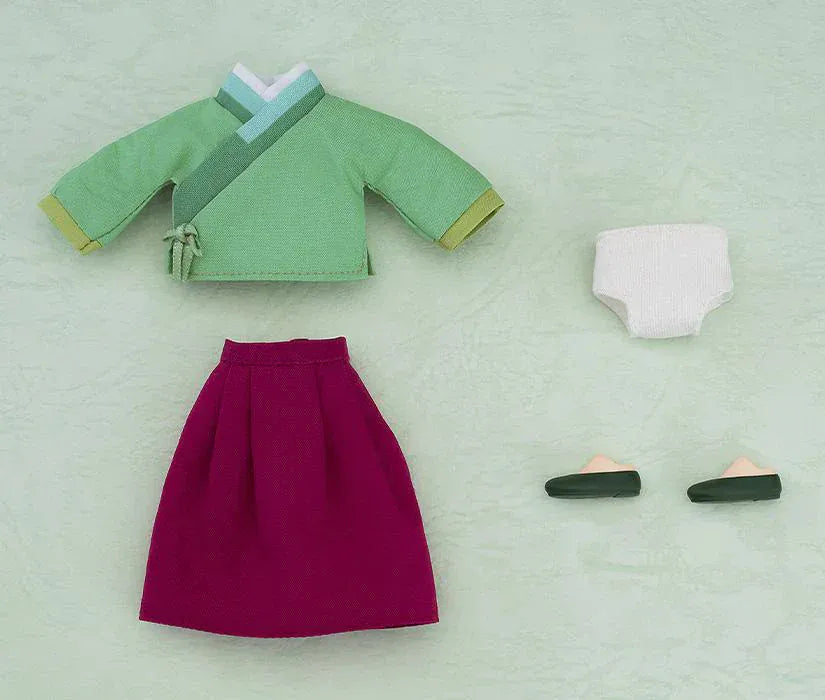 The Apothecary Diaries Nendoroid Doll Maomao wearing green outfit with fabric clothing and articulated body