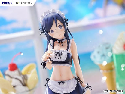 Oreimo Tenitol Tall Ayase Aragaki Swimsuit Maid Ver. Figure featuring Ayase in a navy and white maid swimsuit holding a relaxed pose surrounded by desserts