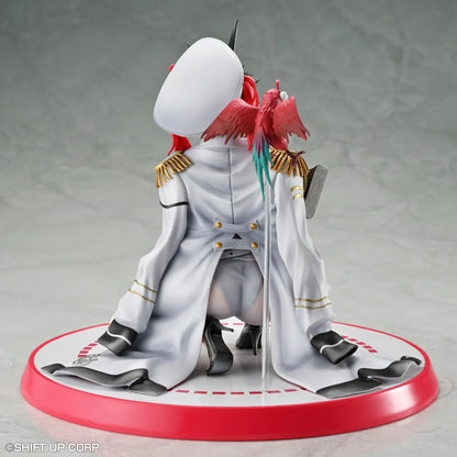 Goddess of Victory: Nikke Mast 1/7 scale figure kneeling on red-and-white base in white naval uniform with rifle and red parrot