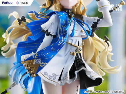 Wuthering Waves Phoebe 1/7 scale figure by FuRyu F:NEX featuring blue and white outfit with staff on floral garden base