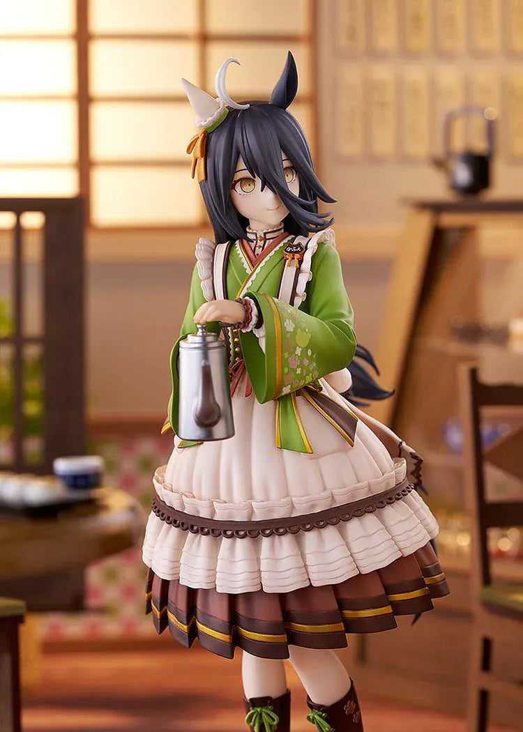 Uma Musume Pretty Derby Manhattan Cafe Willow-Green Evening 1/7 scale figure holding coffee pot with wooden base