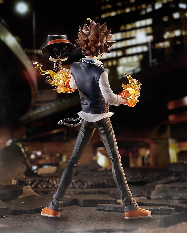 REBORN! POP UP PARADE SP Tsunayoshi Sawada and Reborn Figure featuring Tsuna with flame effects, chain accents, battle-ready pose, and Reborn beside him.