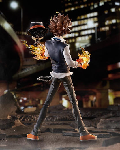 REBORN! POP UP PARADE SP Tsunayoshi Sawada and Reborn Figure featuring Tsuna with flame effects, chain accents, battle-ready pose, and Reborn beside him.