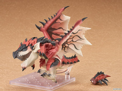 Monster Hunter Series Nendoroid Rathalos Figure featuring red scales, large patterned wings, black spikes, and an open-mouth pose