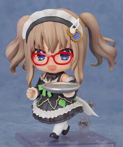 9-nine Nendoroid No.2868 Miyako Kujo Maid Ver chibi figure with red glasses, black-and-white maid outfit, tray and menu