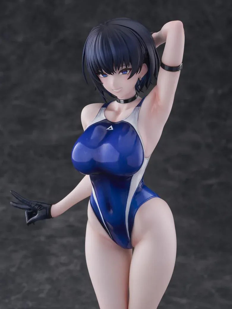 Sakura Aoba Umise 1/6 Scale Figure featuring Aoba Umise with short dark hair, blue eyes, glossy navy outfit, matching legwear, glove accents, and clear display base.