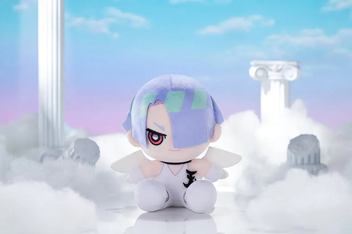 New PANTY & STOCKING with GARTERBELT Polyester Punipuni Plushie with lavender hair, white outfit, wing details, and seated chibi plush design