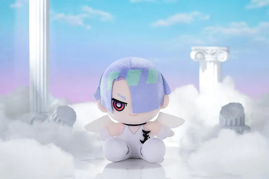 New PANTY & STOCKING with GARTERBELT Polyester Punipuni Plushie with lavender hair, white outfit, wing details, and seated chibi plush design