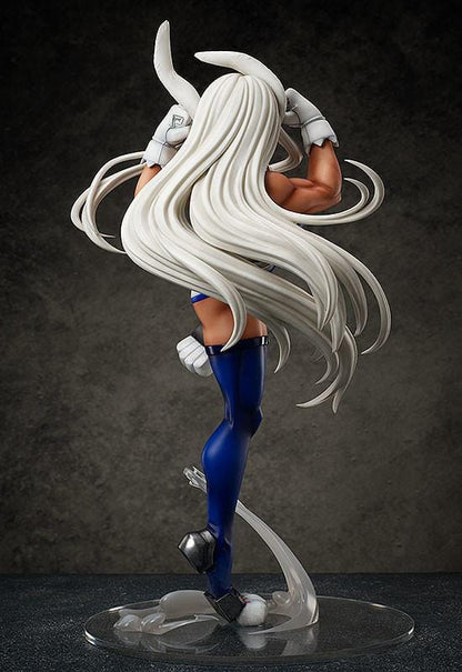 My Hero Academia Mirko 1/4 Scale Figure mid-kick pose with white hair, blue suit, and smoke-effect base