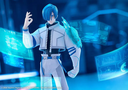 Trigun Stampede Oshi Works Legato Bluesummers figure featuring Legato in his white outfit with translucent blue enhanced arm effect