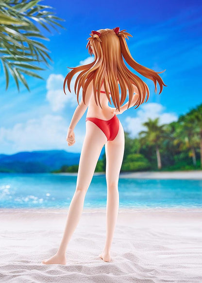 Rebuild of Evangelion POP UP PARADE BEACH QUEENS Asuka Shikinami Langley Bikini Style L Size Figure featuring Asuka with orange hair, blue eyes, and a red bikini.