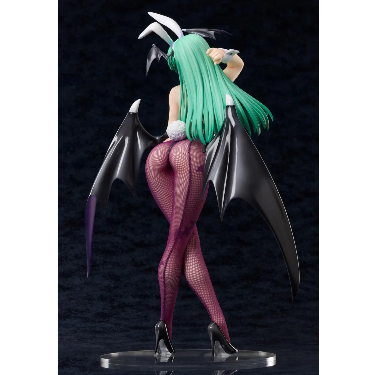 Darkstalkers B-Style Morrigan Bunny Ver. 1/4 scale figure with emerald-green hair, black bunny suit, bat wings, bunny ears, and fishnet stockings