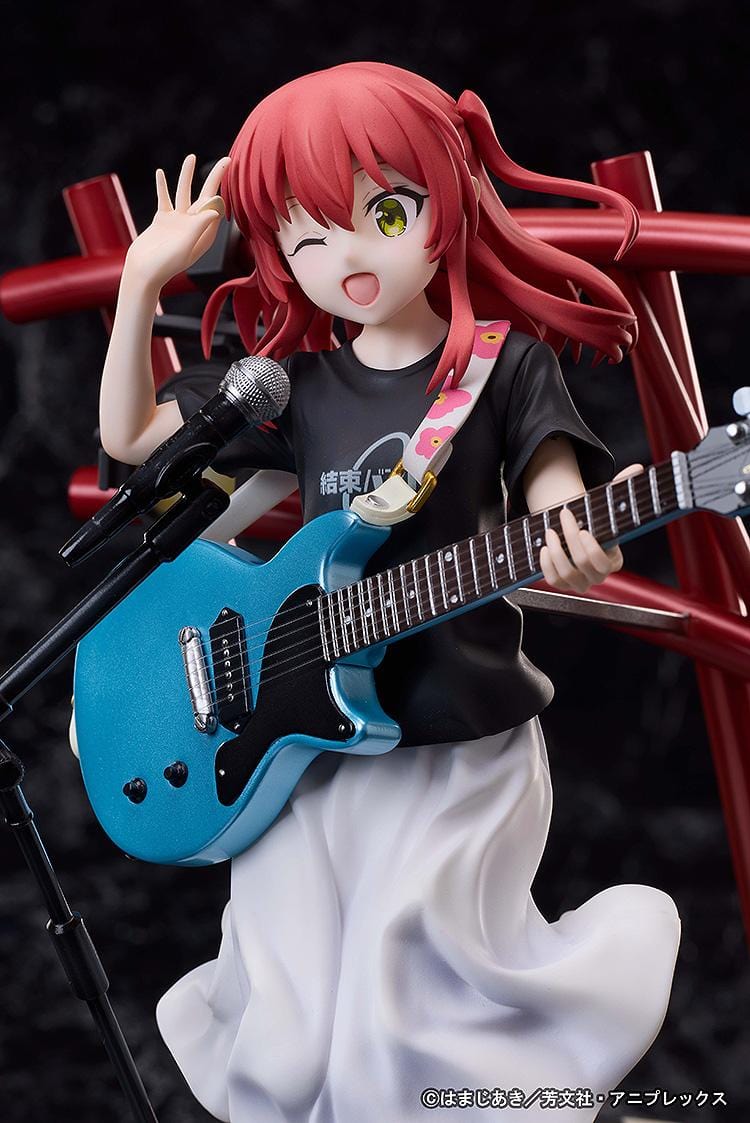 Bocchi the Rock Ikuyo Kita 1/7 Scale Figure performing with blue guitar on stage base with red lights and microphone
