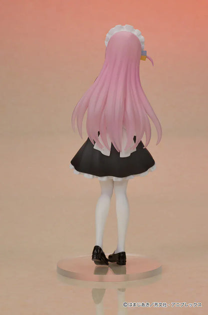 Bocchi the Rock DIGSTA Hitori Gotoh Figure featuring Hitori with long pink hair, blue eyes, maid-style outfit, shy expression, and round display base.
