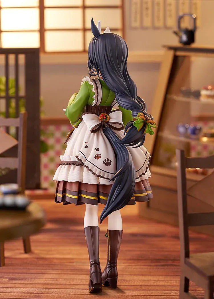 Uma Musume Pretty Derby Manhattan Cafe Willow-Green Evening 1/7 scale figure holding coffee pot with wooden base