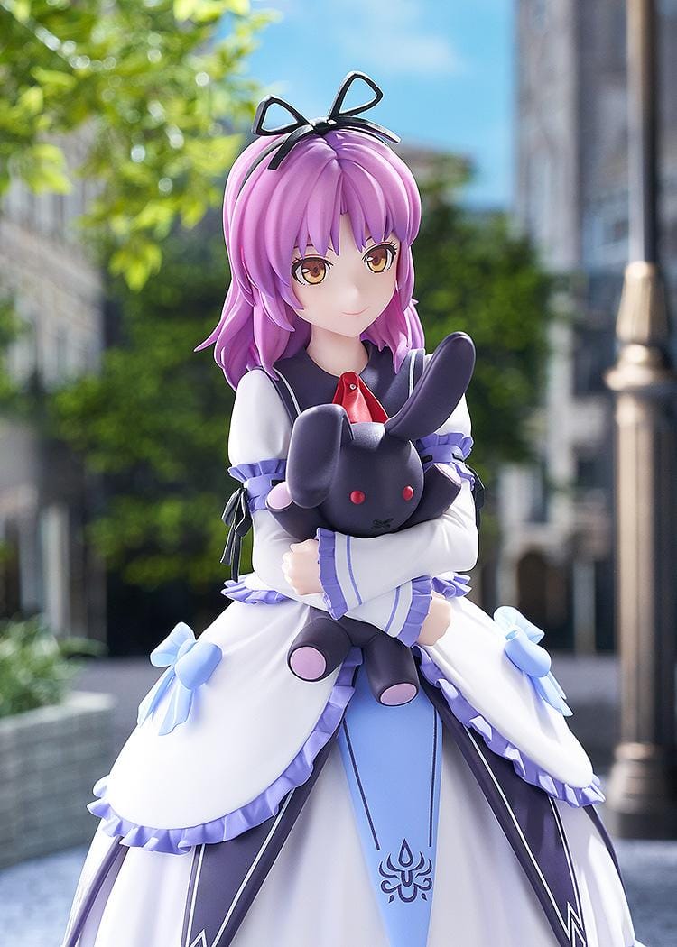 Trails in the Sky 2nd Chapter POP UP PARADE Renne L Size Figure featuring Renne with purple hair, a white and lavender dress, lace-up shoes, and a black rabbit plush.