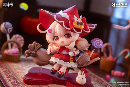 Genshin Impact You Ye Qi Xiang Series Chibi Chara Klee Figure in red witch outfit with broom, candy details, and themed display base