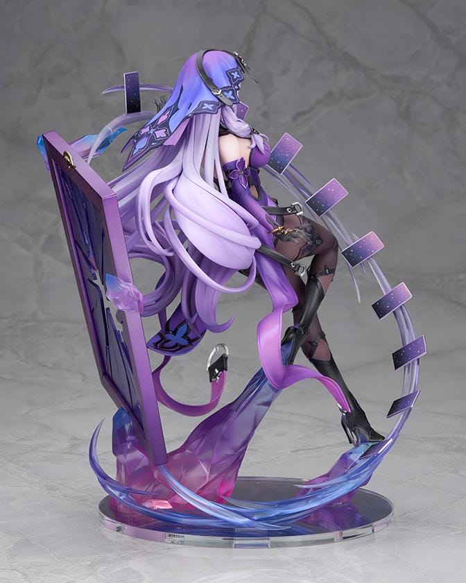 Honkai Star Rail Black Swan 1/7 Scale Figure featuring Black Swan with flowing lavender hair, purple outfit, tarot-inspired effects, and crystal-style display base.