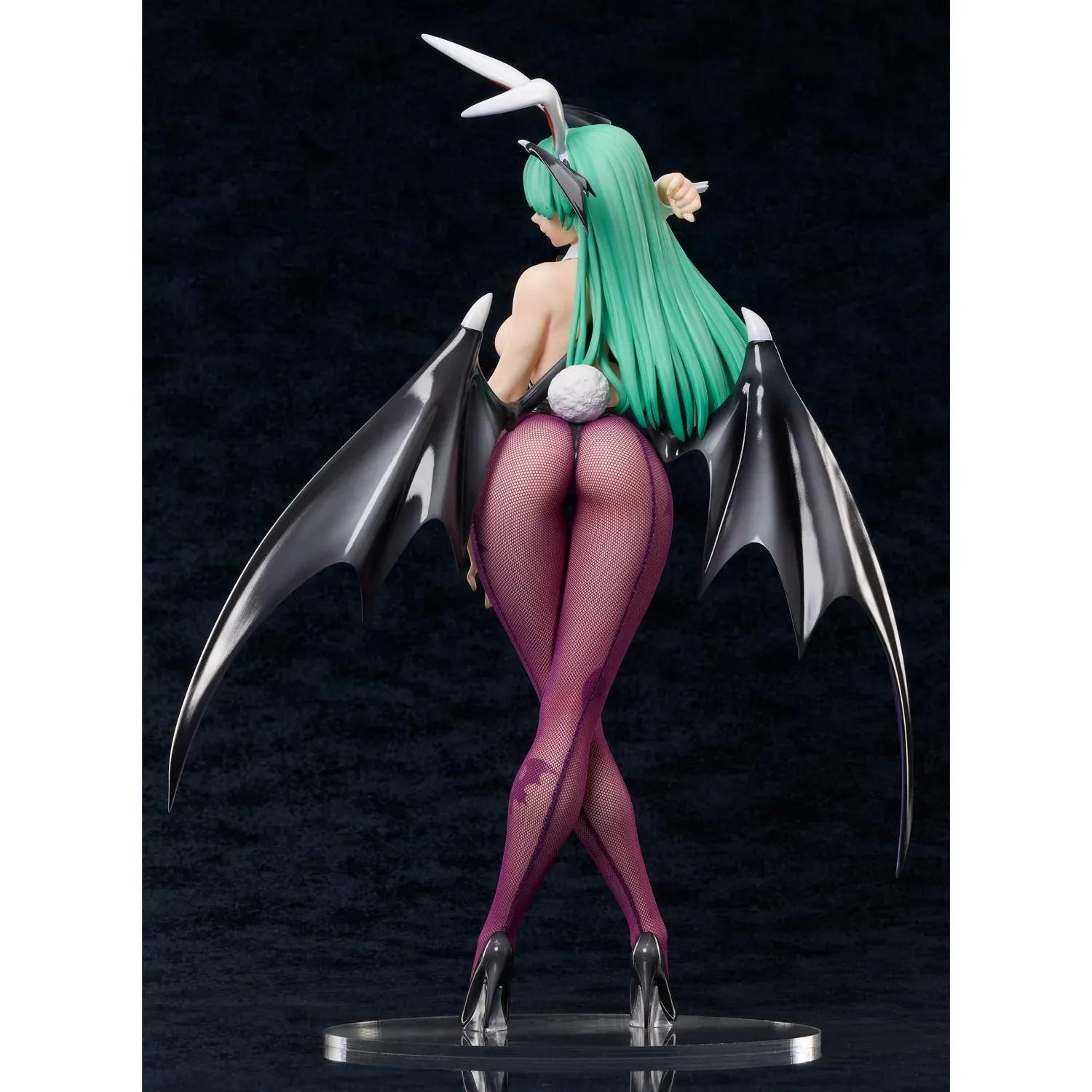 Darkstalkers B-Style Morrigan Bunny Ver. 1/4 scale figure with emerald-green hair, black bunny suit, bat wings, bunny ears, and fishnet stockings