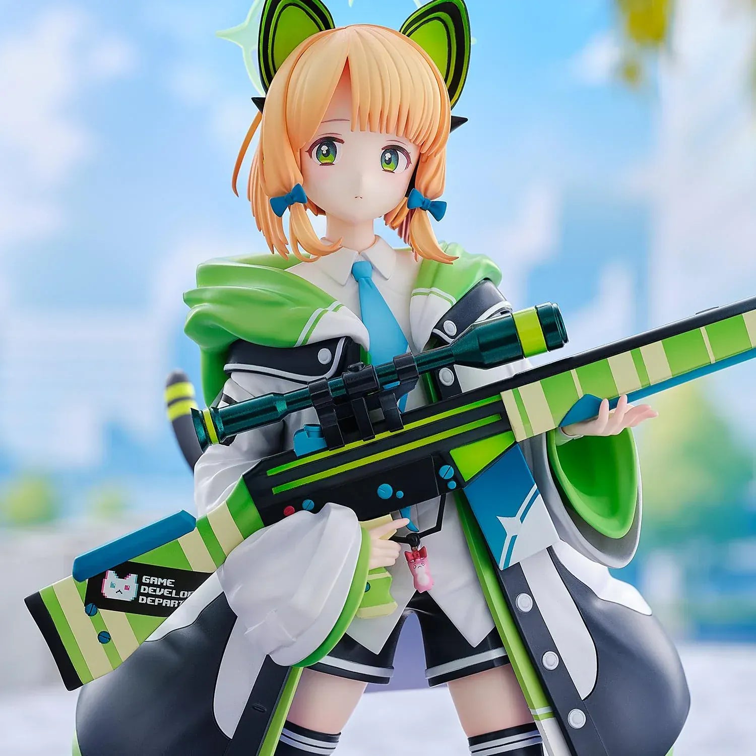 Blue Archive Midori 1/6 scale figure holding green rifle with cat-ear headset
