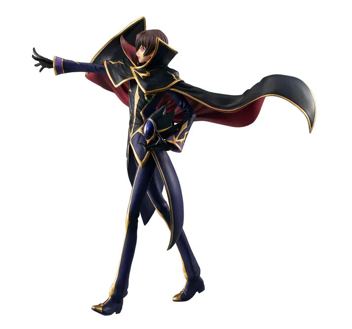 Code Geass Lelouch the Re;surrection Precious G.E.M. Series Zero 20th Anniversary Reissue featuring Zero in his iconic masked outfit with flowing cape and gold-trimmed details.
