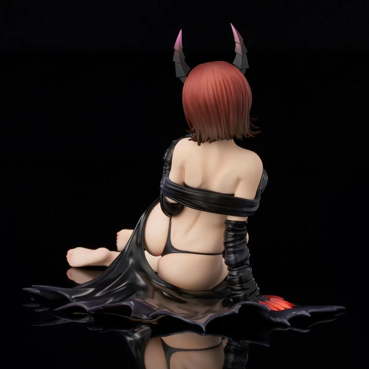 To Love-Ru Darkness Ryoko Mikado Darkness Ver. Figure (Rerelease) featuring a short reddish-brown-haired anime woman with green eyes, black horns, a revealing black outfit, long gloves, and red claw-like accents in a seated pose.