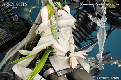 Arknights Kal'tsit Esperanta 1/7 Scale Figure with white-and-green outfit, mechanical display element, long hair, and detailed sci-fi base