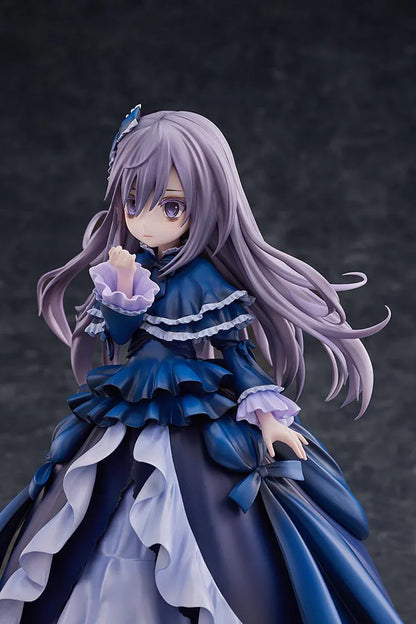 Yu-Gi-Oh! Monster Figure Collection Ghost Belle and Haunted Mansion 1/7 Scale Figure with lavender hair, dark blue gothic dress, layered ruffles, and clear display base