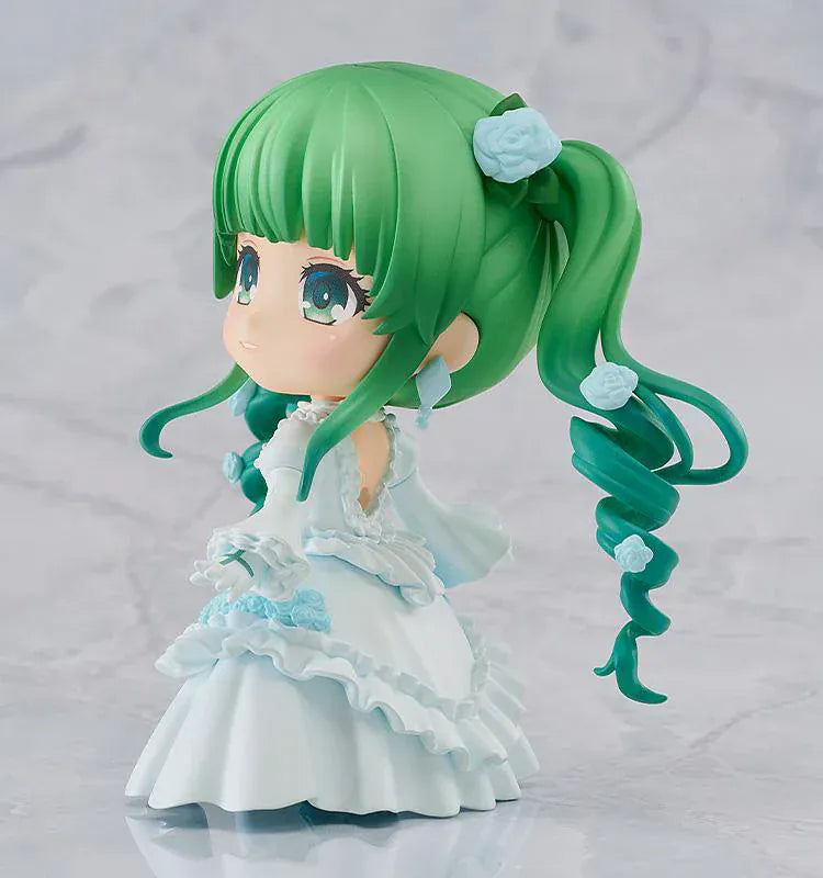 Vocaloid Nendoroid No.2974 Hatsune Miku Cantarella Ver. wearing white elegant dress with teal twin-tails and rose accessories.