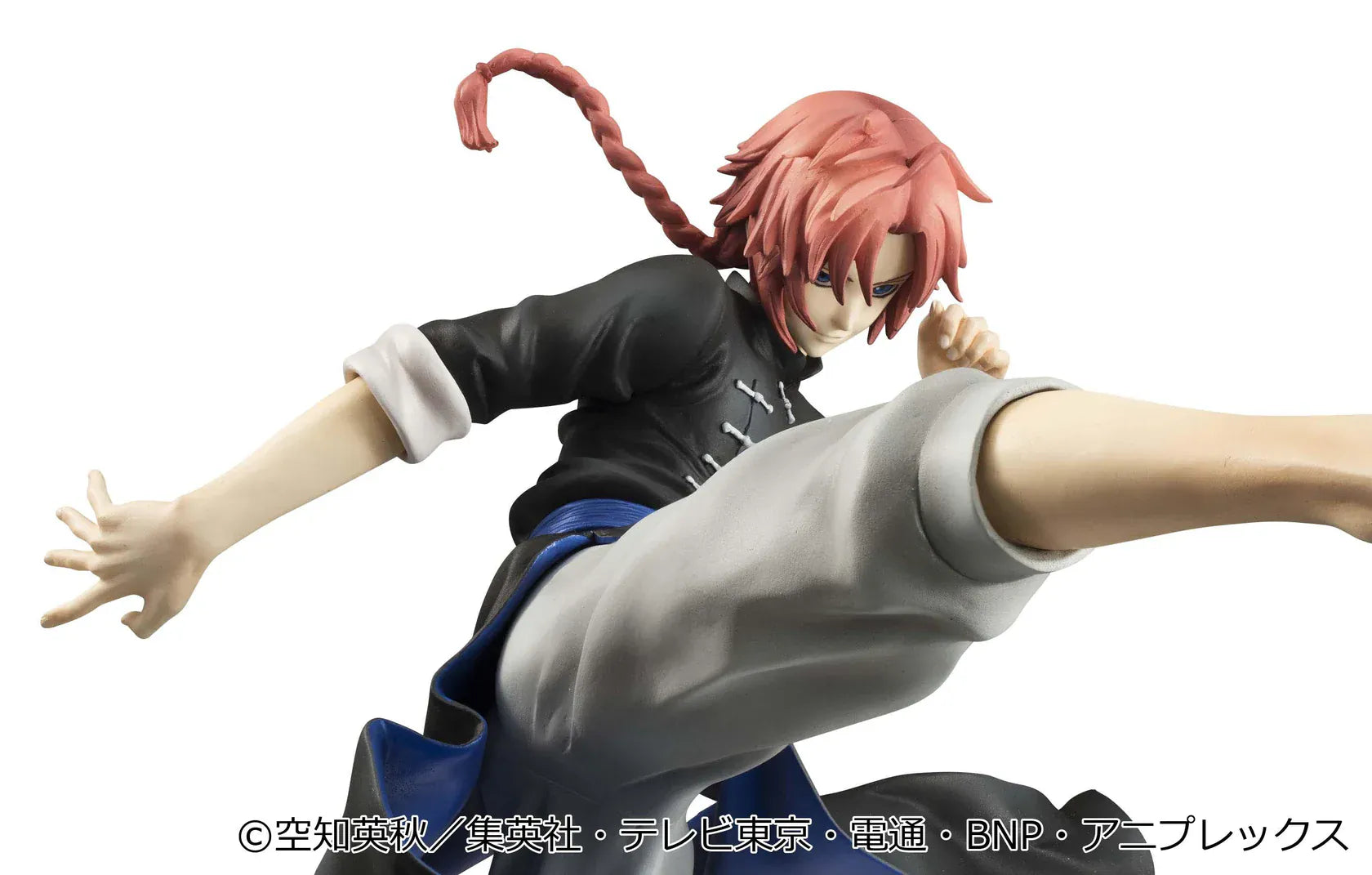 Gintama G.E.M. Series Kamui Ver.2 Reissue figure with red hair, black outfit, blue sash, and dynamic high-kick pose