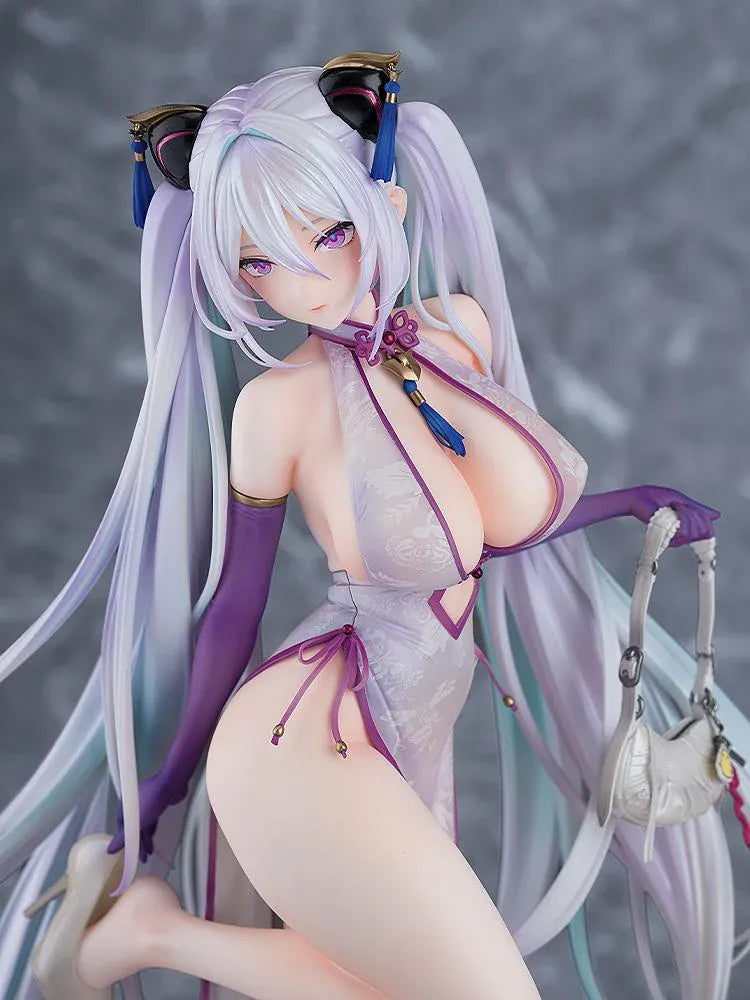 Azur Lane Kearsarge Springtime Monitoring 1/6 Scale Figure featuring long silver hair, an elegant white and purple outfit, handbag, and high heels