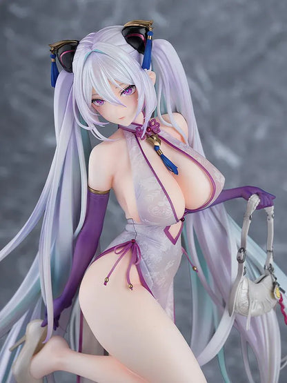 Azur Lane Kearsarge Springtime Monitoring 1/6 Scale Figure featuring long silver hair, an elegant white and purple outfit, handbag, and high heels