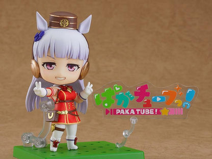 Umamusume Pretty Derby Nendoroid Gold Ship figure wearing her signature red and white outfit with horse ears, tail, and headgear