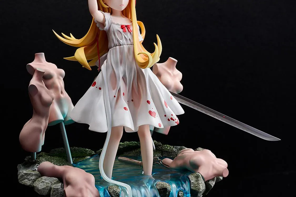 Shinobumonogatari G.S. Collection Shinobu Oshino 1/7 scale figure with oni mask, sword, white dress, and water effect base