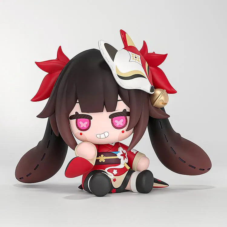 Honkai Star Rail HUGGY BOOM Sparkle's Bomb Doll featuring a chibi-style Sparkle doll with red outfit, black hair, fox mask, pink eyes, and seated pose.