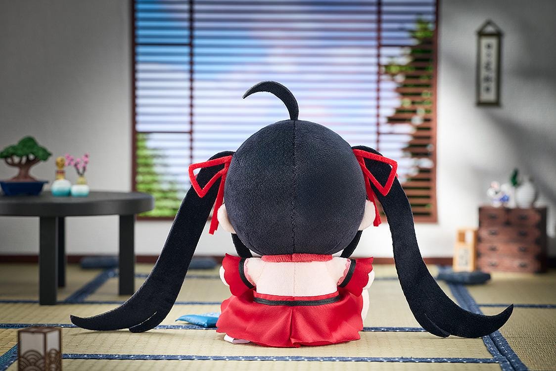Azur Lane Taihou Private Quarters Punipuni Plushie featuring Taihou with black twin tails, red eyes, and her elegant red outfit in a soft plush design