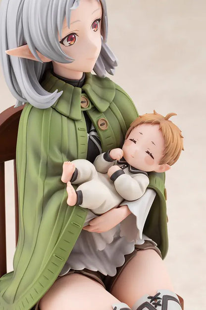 Mushoku Tensei Jobless Reincarnation Sylphiette Greyrat and Lucie Greyrat 1/7 Scale Figure with Sylphiette seated holding Lucie on a wooden-style display base