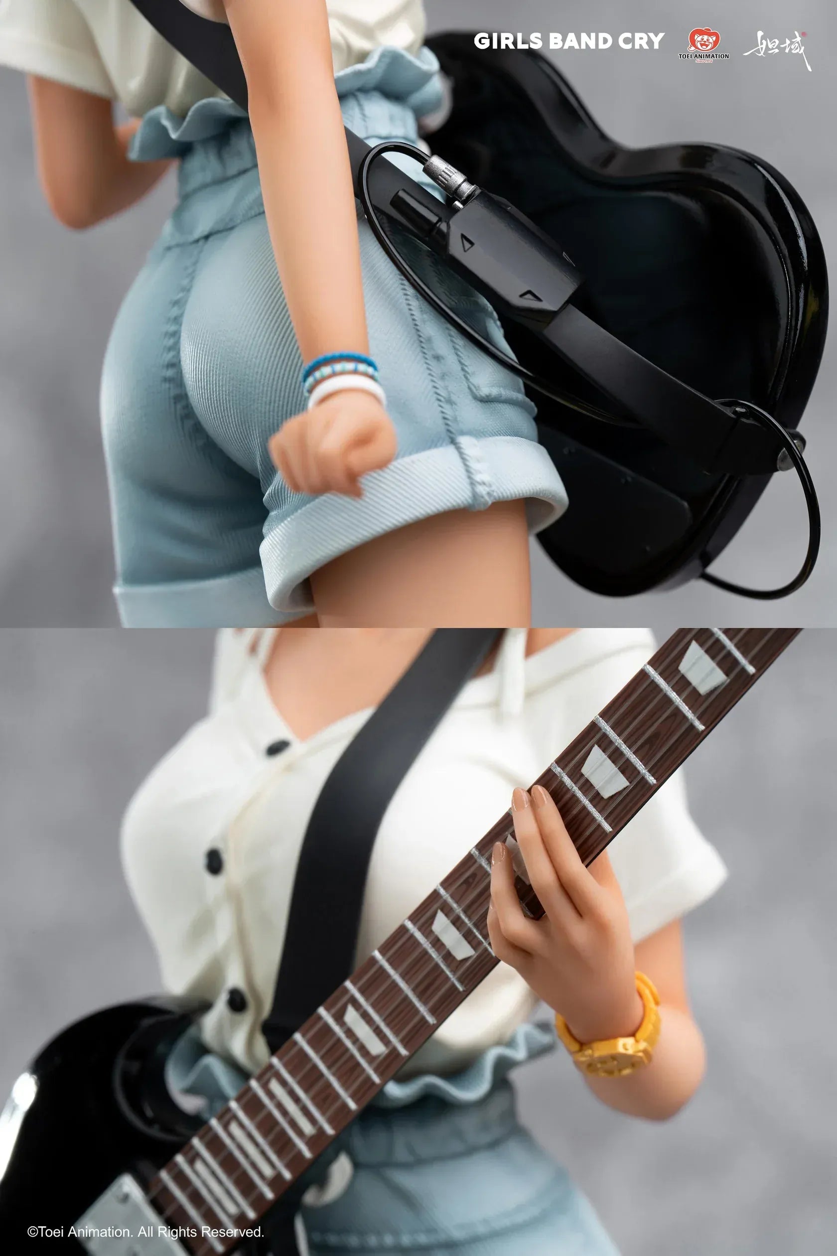 Girls Band Cry Subaru Rupa 1/7 scale figure holding black guitar with themed display base and bonus item included